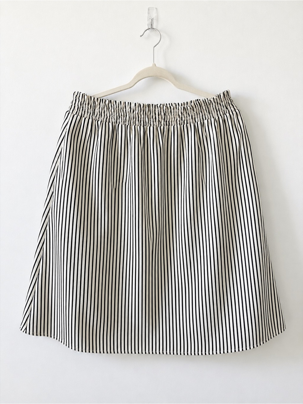 LOFT Black and White Vertical-Stripe A-Line Skirt
